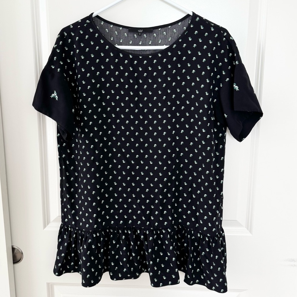 Tibi Silk Peplum Polka Dot Short Sleeve Blouse 8